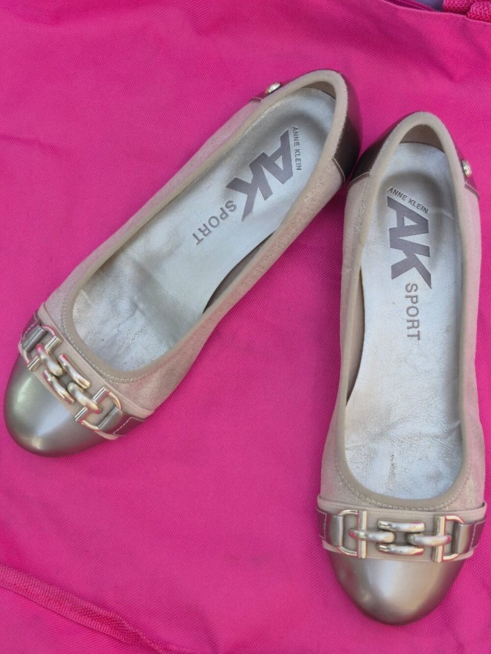 AK Anne Klein Sport Alexa Sparkle Flats Women's Metallic Beige Gold Ballet 8M